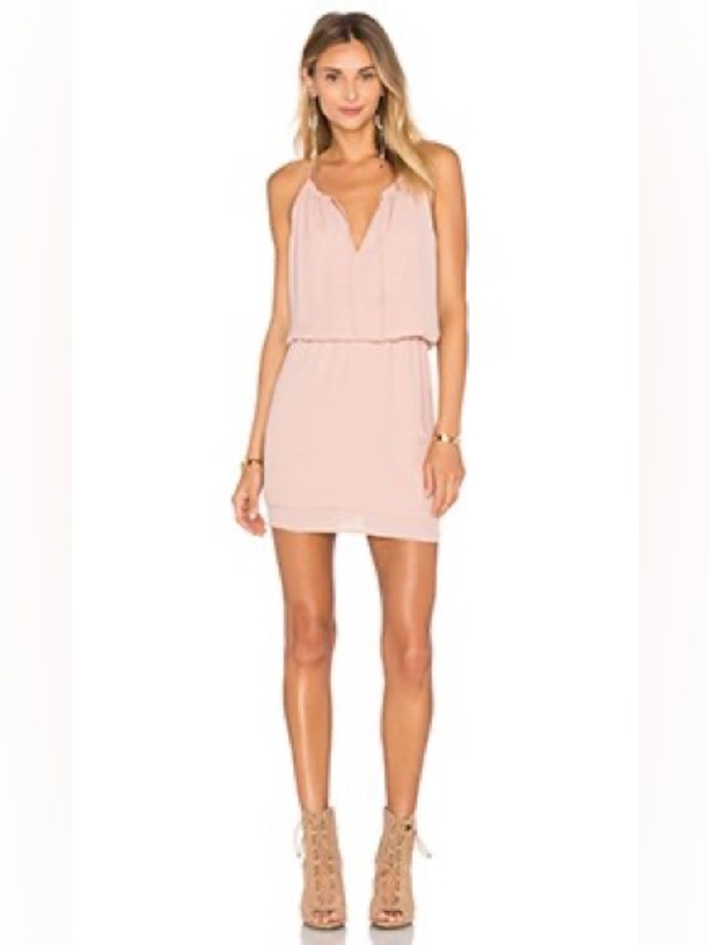 Revolve krisa Peasant Mini Dress in Cosmetic (Blush Pink)